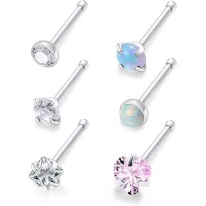 20/18g Straight/L Shaped Diamond Nose Ring Studs Earrings Piercings Jewelry Surgical Steel for Women Men
