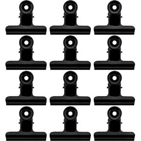 Performore 12 Pack of Black Bulldog Clips, 2 1/2 Inch Large, Metal Hinge Paper File Clips Clamp for Hanging Pictures, Food Bags, Crafts at Home Kitchen and Office Usage