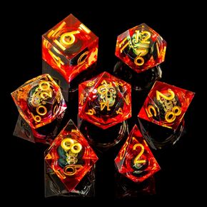 YEMEKO Beholder's Eye DND Dice - مجموعة نرد مصنوعة يدويًا بحافة حادة من عين التنين السائلة الأساسية للأبراج المحصنة والتنينات Ttrpg، لعب الأدوار من الراتنج متعدد السطوح RPG (أزرق أرجواني