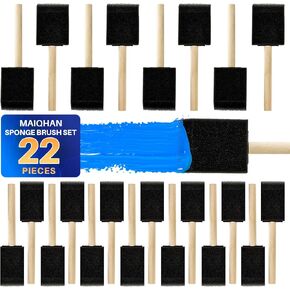 Sukh 22 Foam Paint Brushes Bulk - Sponge Brushes for Painting with Wood Handle Kids Artist Craft Paint Brushes Art Sponges Wall Wood Painting Supplies for Acrylic Staining Glue Latex Varnish(1"/2")