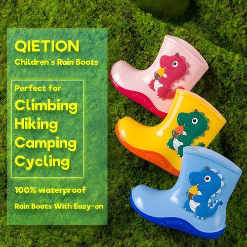 QIETION Kids Rain Boots, Toddler Rain Boots Waterproof Rubber Easy-On Kids Rain Boots for Girls and Boys in Saudi Arabia
