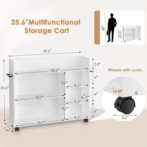 VECELO Book Cart, Wood Rolling Library Book Truck with Lockable Wheels and Adjustable Shelves, for Home Office, White in Saudi Arabia