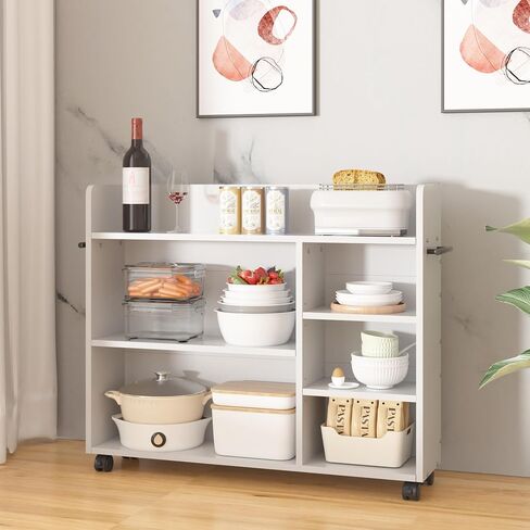 VECELO Book Cart, Wood Rolling Library Book Truck with Lockable Wheels and Adjustable Shelves, for Home Office, White in Saudi Arabia