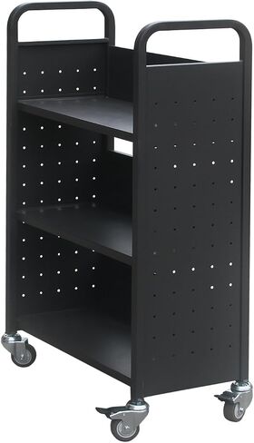 Library Book Cart, 3-Shelf Rolling Book Cart, Book Truck with Swivel Lockable Casters for Home Shelves Office and School Book Truck (Black) in Saudi Arabia