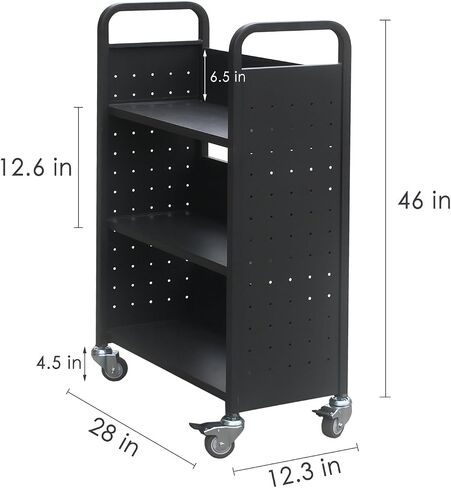Library Book Cart, 3-Shelf Rolling Book Cart, Book Truck with Swivel Lockable Casters for Home Shelves Office and School Book Truck (Black) in Saudi Arabia