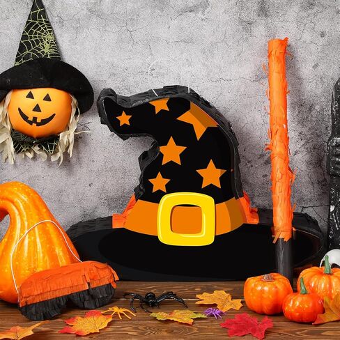 Aoriher Halloween Piñata قبعة الساحرة Piñata مع عصا وقصاصات معصوب العينين مجموعة حلوى Piñata المملوءة بالحلوى لمستلزمات ألعاب حفلات الهالوين in Saudi Arabia