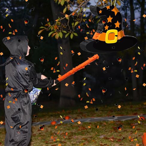 Aoriher Halloween Piñata قبعة الساحرة Piñata مع عصا وقصاصات معصوب العينين مجموعة حلوى Piñata المملوءة بالحلوى لمستلزمات ألعاب حفلات الهالوين in Saudi Arabia