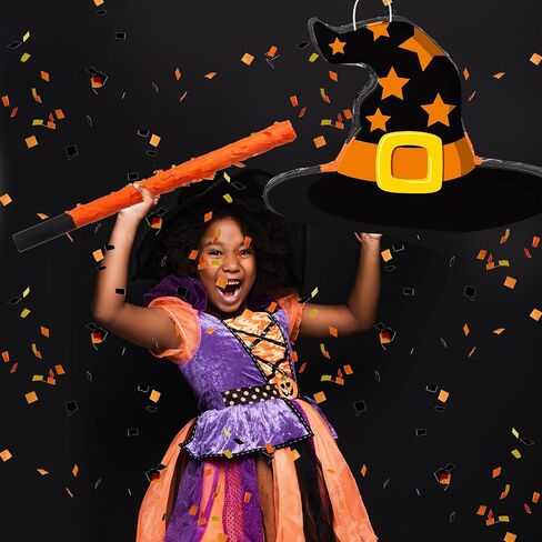 Aoriher Halloween Piñata قبعة الساحرة Piñata مع عصا وقصاصات معصوب العينين مجموعة حلوى Piñata المملوءة بالحلوى لمستلزمات ألعاب حفلات الهالوين in Saudi Arabia