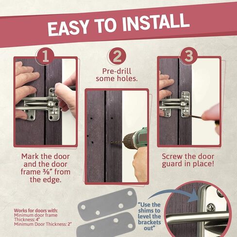 Jack N’ Drill Swing Bar Door Lock Durable Door Guard for Back & Front Doors, Childproof Door Security Made from Reinforced Diecast Metal for Home Security (Satin Nickel, 1 Pack) in Kuwait
