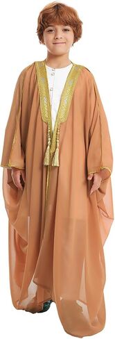 FYMNSI رداء للأولاد ملابس إسلامية إسلامية كيمونو فضفاض عباية كم طويل مطرز شيفون قفطان كارديجان ثوب دبي غير رسمي in Kuwait