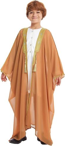 FYMNSI رداء للأولاد ملابس إسلامية إسلامية كيمونو فضفاض عباية كم طويل مطرز شيفون قفطان كارديجان ثوب دبي غير رسمي in Kuwait