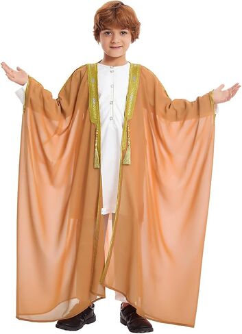 FYMNSI رداء للأولاد ملابس إسلامية إسلامية كيمونو فضفاض عباية كم طويل مطرز شيفون قفطان كارديجان ثوب دبي غير رسمي in Kuwait