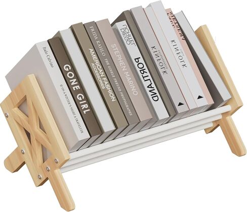 Desktop Bookshelf Organizer, Wood Office Tabletop Book Storage Rack, Tilting Bookcase for Books/CDs/Magazine Display (White) in Saudi Arabia