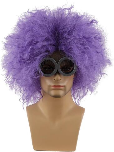 QACCF Purple Culry Fluffy Men Women Lavender Goggle Halloween Costume Cosplay Wig (Two Eyes Set) in Saudi Arabia