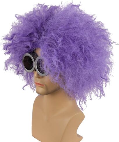 QACCF Purple Culry Fluffy Men Women Lavender Goggle Halloween Costume Cosplay Wig (Two Eyes Set) in Saudi Arabia