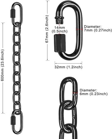 BeneLabel 2Pcs Black Heavy Duty Hanging Chains with 4 Carabiners, Hanging Kits Hammock Chair Hardware for Indoor Outdoor Playground Hanging Chair Hammock Punching Bags, 1000 LB Capacity in Kuwait