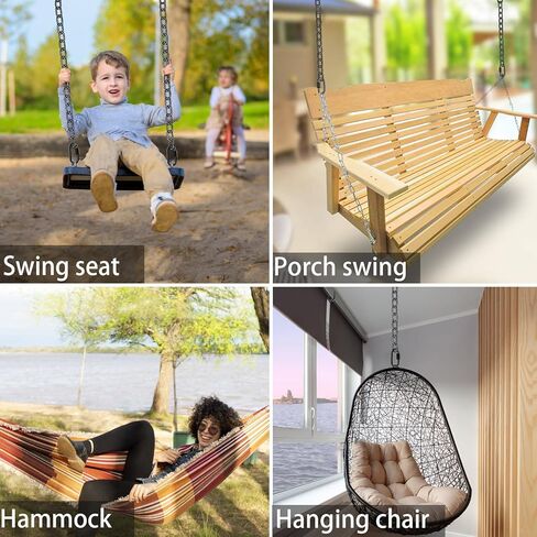 BeneLabel 2Pcs Black Heavy Duty Hanging Chains with 4 Carabiners, Hanging Kits Hammock Chair Hardware for Indoor Outdoor Playground Hanging Chair Hammock Punching Bags, 1000 LB Capacity in Kuwait