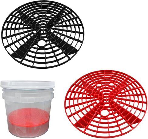 2 PCS Car Wash Bucket Inserts, Plastic Vehicle Wash Bucket Insert Detail Grit Trap, Auto Wash Dirt Collectors Fits 12 Inch Diameter Bucket, Universal Car Accessories (Black+Red) in Saudi Arabia