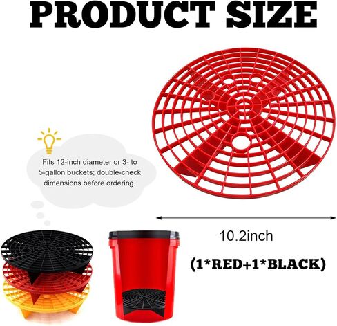 2 PCS Car Wash Bucket Inserts, Plastic Vehicle Wash Bucket Insert Detail Grit Trap, Auto Wash Dirt Collectors Fits 12 Inch Diameter Bucket, Universal Car Accessories (Black+Red) in Saudi Arabia