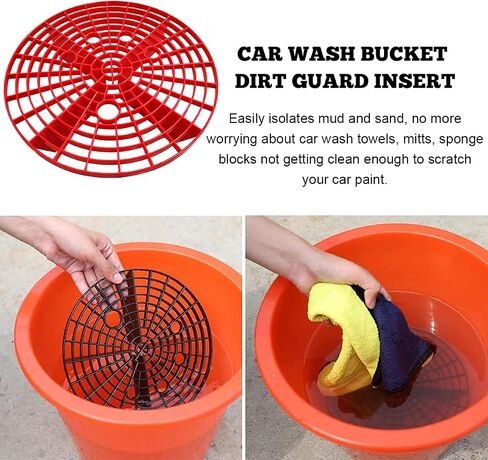 2 PCS Car Wash Bucket Inserts, Plastic Vehicle Wash Bucket Insert Detail Grit Trap, Auto Wash Dirt Collectors Fits 12 Inch Diameter Bucket, Universal Car Accessories (Black+Red) in Saudi Arabia