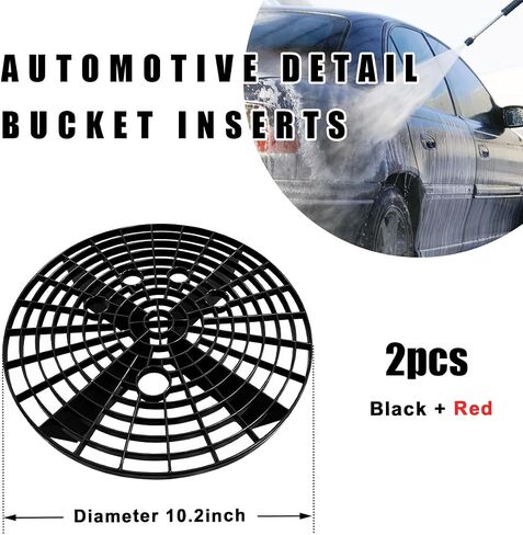 2 PCS Car Wash Bucket Insert, Car Wash Grit Filter Dirt Trap Fits 12 Inches Diameter Bucket, Grit Guard Insert for Automotive Detailing and Cleaning, Car Accessories (Black+Red) in Saudi Arabia