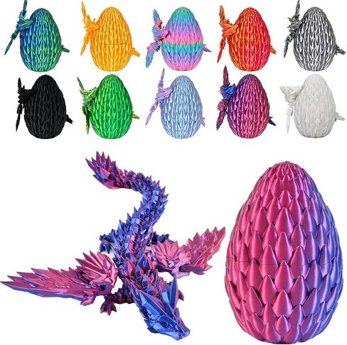 3D Printed Dragon Egg, Easter Dragon Eggs with Dragon Inside, Articulated Flexible 3D Printed Dragon in Egg Fidget Toy, Easter Basket Stuffers for Kids (Black&Red) in Saudi Arabia
