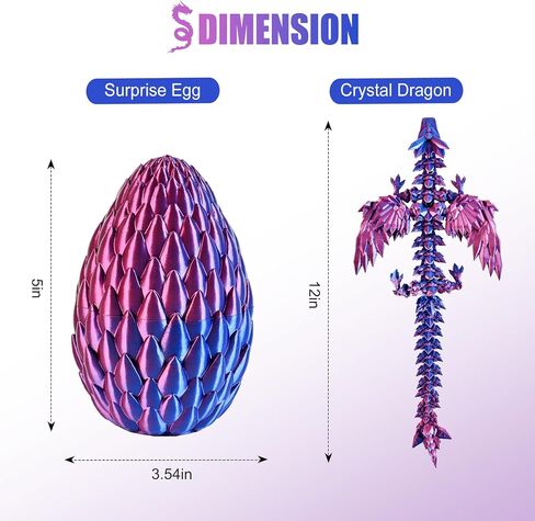 3D Printed Dragon Egg, Easter Dragon Eggs with Dragon Inside, Articulated Flexible 3D Printed Dragon in Egg Fidget Toy, Easter Basket Stuffers for Kids (Black&Red) in Saudi Arabia