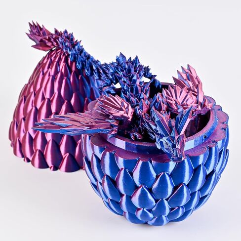 3D Printed Dragon Egg, Easter Dragon Eggs with Dragon Inside, Articulated Flexible 3D Printed Dragon in Egg Fidget Toy, Easter Basket Stuffers for Kids (Black&Red) in Saudi Arabia