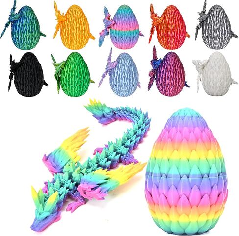 3D Printed Dragon Egg, Easter Dragon Eggs with Dragon Inside, Articulated Flexible 3D Printed Dragon in Egg Fidget Toy, Easter Basket Stuffers for Kids (Black&Red) in Saudi Arabia