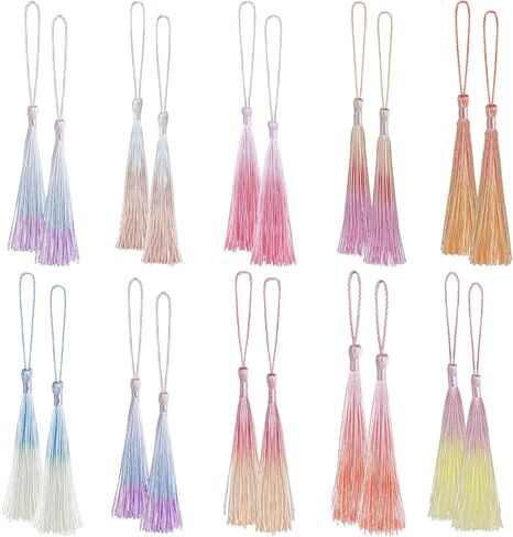 Bewudy 20 Pcs Mini Tassels Bookmark, Colorful Tassels for Handmade Crafts Silk Tassels, 13cm/5in Silky Handmade Soft Tassels for Jewelry Making DIY Projects Bookmarks(Color B) in Kuwait