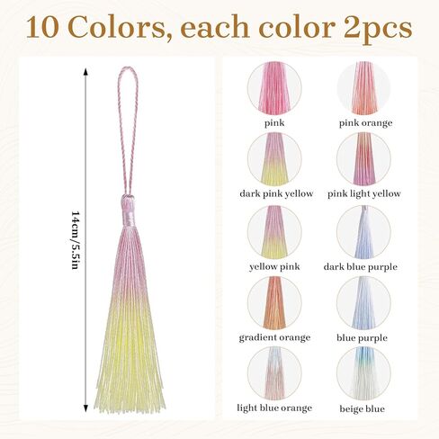 Bewudy 20 Pcs Mini Tassels Bookmark, Colorful Tassels for Handmade Crafts Silk Tassels, 13cm/5in Silky Handmade Soft Tassels for Jewelry Making DIY Projects Bookmarks(Color B) in Kuwait