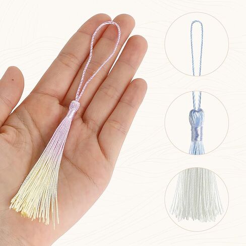 Bewudy 20 Pcs Mini Tassels Bookmark, Colorful Tassels for Handmade Crafts Silk Tassels, 13cm/5in Silky Handmade Soft Tassels for Jewelry Making DIY Projects Bookmarks(Color B) in Kuwait