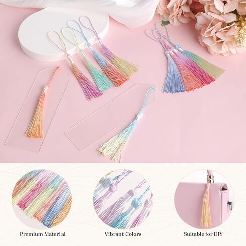Bewudy 20 Pcs Mini Tassels Bookmark, Colorful Tassels for Handmade Crafts Silk Tassels, 13cm/5in Silky Handmade Soft Tassels for Jewelry Making DIY Projects Bookmarks(Color B) in Kuwait