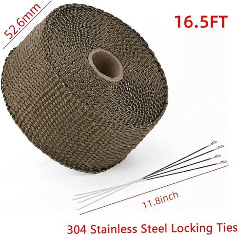 2 لفة 2 "50 قدم التيتانيوم العادم الحرارة التفاف لفة للدراجات النارية المنوع رأس الأنابيب شريط تغليف حراري مع العلاقات غير القابل للصدأ in Kuwait