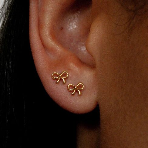 Gold Earrings for Women 14K Gold Stud Earring Dainty Minimalist Simple Small Bow Earrings for Gift for Her in Kuwait