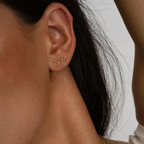 Gold Earrings for Women 14K Gold Stud Earring Dainty Minimalist Simple Small Bow Earrings for Gift for Her in Kuwait