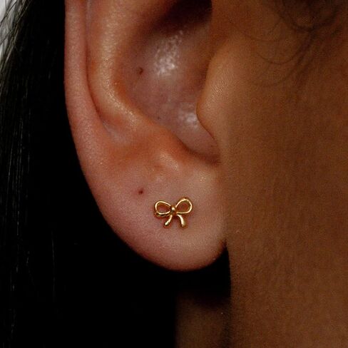 Gold Earrings for Women 14K Gold Stud Earring Dainty Minimalist Simple Small Bow Earrings for Gift for Her in Kuwait