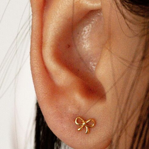 Gold Earrings for Women 14K Gold Stud Earring Dainty Minimalist Simple Small Bow Earrings for Gift for Her in Kuwait