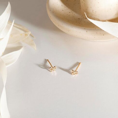 Gold Earrings for Women 14K Gold Stud Earring Dainty Minimalist Simple Small Bow Earrings for Gift for Her in Kuwait