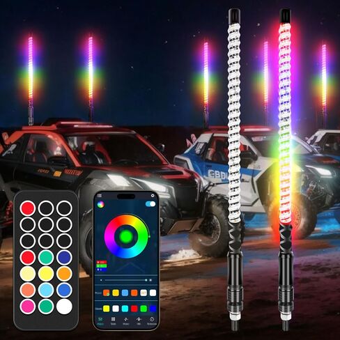 مصابيح سوط LED COB بطول 1 قدم من DREAMIZER مع قاعدة زنبركية، ضوء سوط مع تطبيق وجهاز تحكم عن بعد، سياط مضاء لمطاردة RGB حلزوني مع مفتاح هزاز، ضوء سوط موسيقي لـ UTV ATV SXS RZR والمزيد in Kuwait