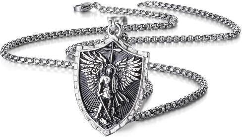 St Michael Pendant Necklace for Men, Saint Michael/Christopher/Jude/Benedict/Joseph/Anthony/Virgin Mary Medal Necklaces, Archangel Religious Medals Catholic Protection Jewelry Gift, 24 inches Chain in Kuwait