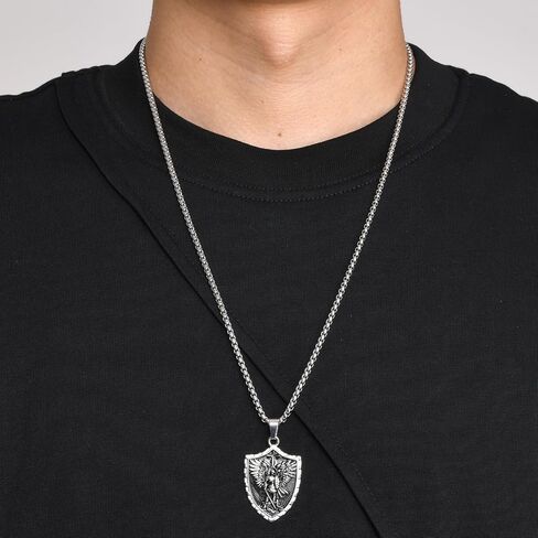 St Michael Pendant Necklace for Men, Saint Michael/Christopher/Jude/Benedict/Joseph/Anthony/Virgin Mary Medal Necklaces, Archangel Religious Medals Catholic Protection Jewelry Gift, 24 inches Chain in Kuwait