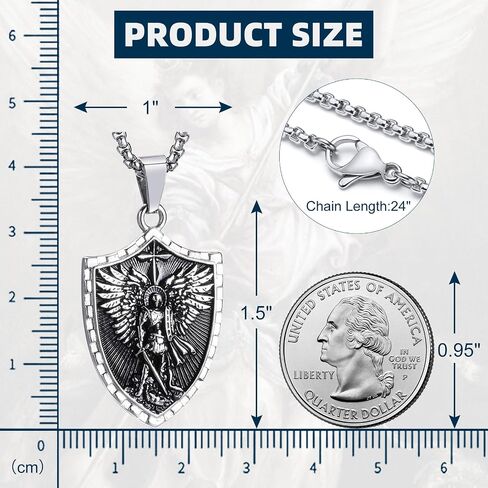 St Michael Pendant Necklace for Men, Saint Michael/Christopher/Jude/Benedict/Joseph/Anthony/Virgin Mary Medal Necklaces, Archangel Religious Medals Catholic Protection Jewelry Gift, 24 inches Chain in Kuwait