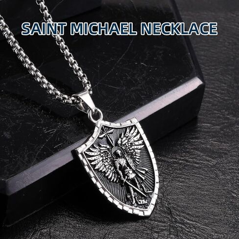St Michael Pendant Necklace for Men, Saint Michael/Christopher/Jude/Benedict/Joseph/Anthony/Virgin Mary Medal Necklaces, Archangel Religious Medals Catholic Protection Jewelry Gift, 24 inches Chain in Kuwait