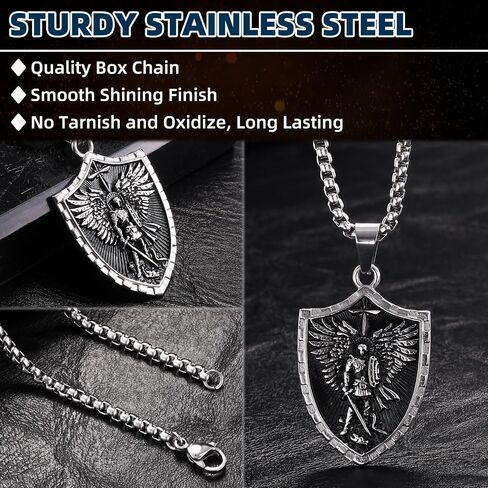 St Michael Pendant Necklace for Men, Saint Michael/Christopher/Jude/Benedict/Joseph/Anthony/Virgin Mary Medal Necklaces, Archangel Religious Medals Catholic Protection Jewelry Gift, 24 inches Chain in Kuwait