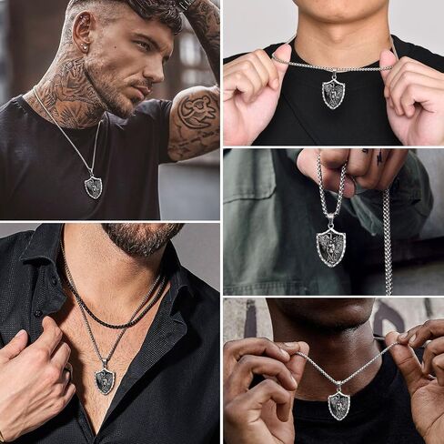 St Michael Pendant Necklace for Men, Saint Michael/Christopher/Jude/Benedict/Joseph/Anthony/Virgin Mary Medal Necklaces, Archangel Religious Medals Catholic Protection Jewelry Gift, 24 inches Chain in Kuwait