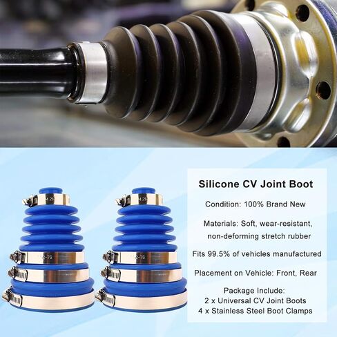 CV Joint Boot Kit 5 inch Height, Universal Automotive Silicone Constant Velocity CV Joint Boot 125-130mm Height, 2 Boots with 8 pc Stainless steel clamps, Black, Pack of 2 in Saudi Arabia