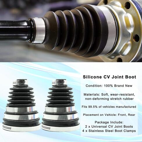 CV Joint Boot Kit 5 inch Height, Universal Automotive Silicone Constant Velocity CV Joint Boot 125-130mm Height, 2 Boots with 8 pc Stainless steel clamps, Black, Pack of 2 in Saudi Arabia