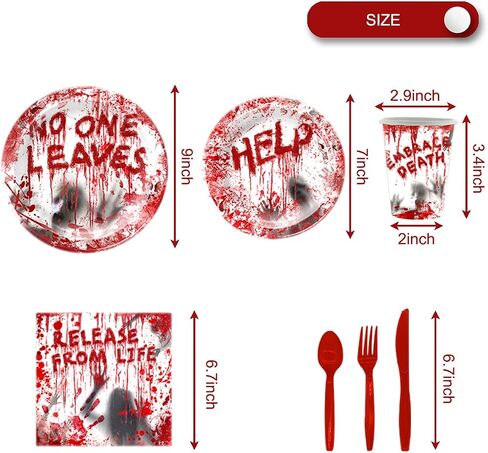 81Pcs Halloween Tableware and Decorations, 20 Guest - Halloween Plates, Party Cups, Napkins, Tablecloths, Plate, Knives, Forks, Halloween Party Supplies(Red) in Saudi Arabia