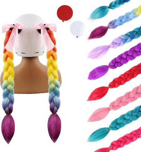 Black Purple 2 Psc Helmet Pigtail with Detachable Suction Cup Motorcycle Helmet Ponytail Bicycle Helmet Braids Hair Tails for Any Helmets Decorations Many Colors (Helmet not Included) in Kuwait